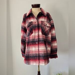 Levi's Red and Black Utility Jacket with Relaxed Fit and Long Sleeves